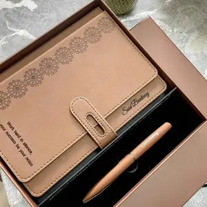 Coffret Carnet & Stylo Personnalisé – Élégance Marron vue 1