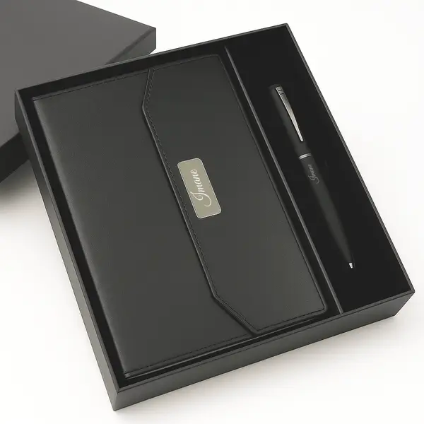 Coffret Cadeau Élégant Noir - Agenda & Stylo Personnalisés