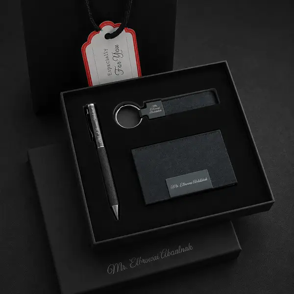 Coffret Charisma 3 Pièces - Stylo, Porte-clés & Porte-cartes Effet Jean