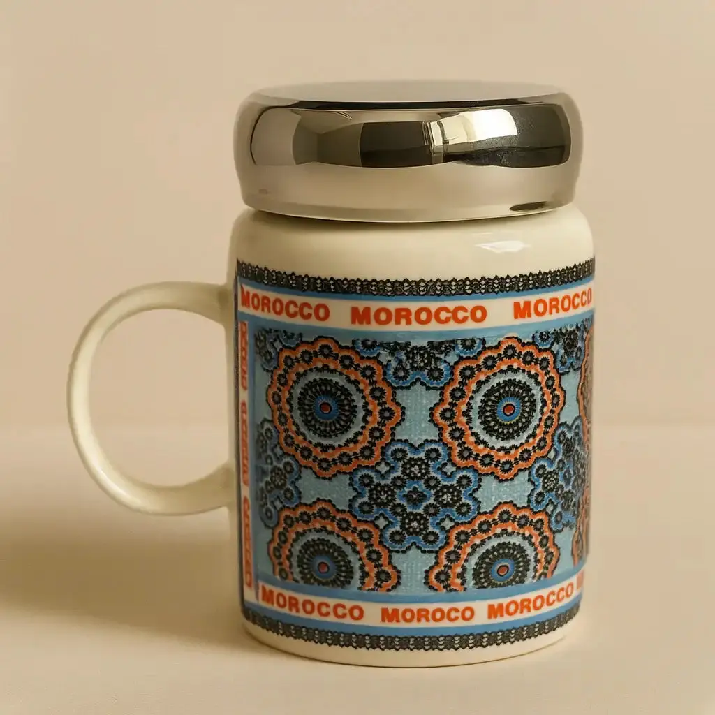 Mug Marocain avec Couvercle Inox – Motif Zellij