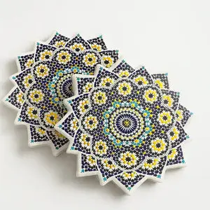 Sous-tasse artisanale en forme d’étoile aux motifs zellige marocains vue 1